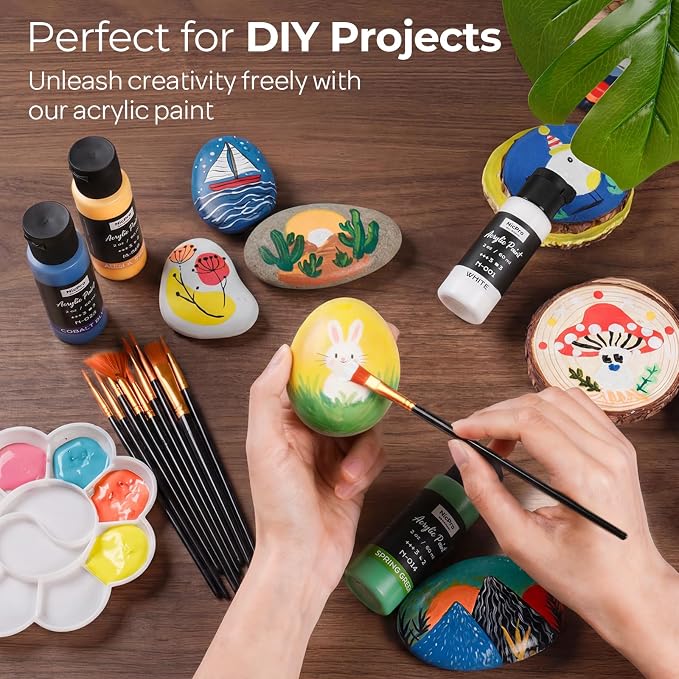Nicpro Acrylic Paint, 36 Colors Acrylic Paint Set with Brushes & Palette | 2oz/60ml Bottles, Non-Toxic Rich Pigments Art Supplies Kit, Painting on Canvas Rocks Ceramic Wood for Beginners, Artists
