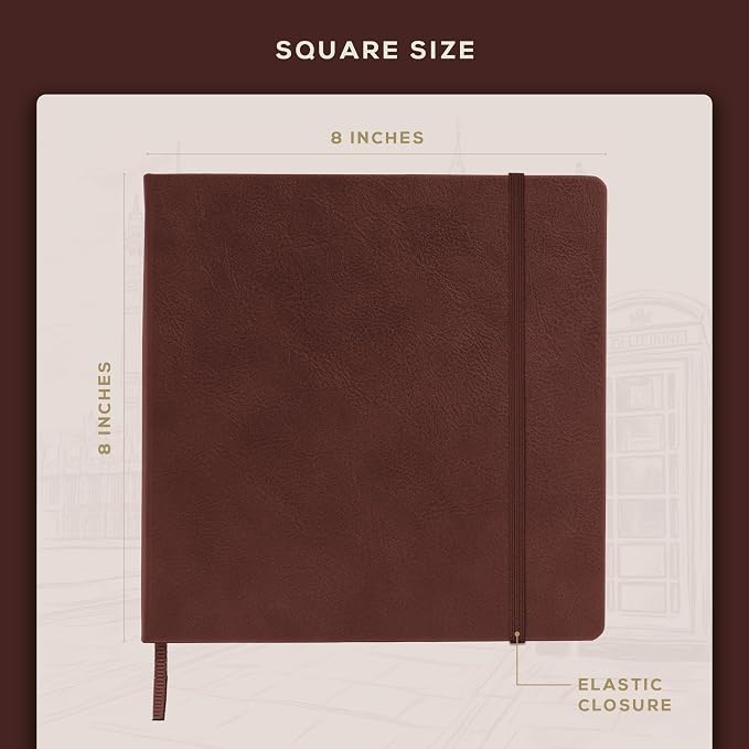 Beechmore Books 8x8 Square Mixed Media Sketchbook 160 GSM/98lb, Gift Box | Vegan Leather Hardcover Art Journal with Lay-Flat Binding, Perforated Ivory Pages for Drawing & Doodling