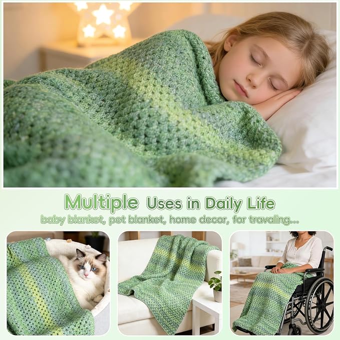 Aeelike Crochet Blanket Kit for Beginners, Easy Crochet Kit, Green Gradient
