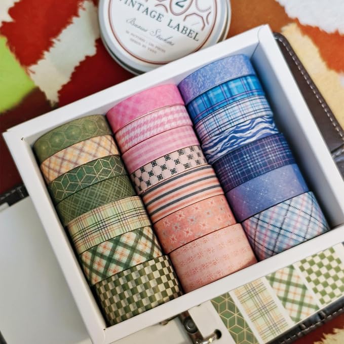 Vintage Washi Tape Set 21 Rolls - Scrapbooking & Journaling Supplies, Retro Floral/Cute Decorative Tapes for Junk/Bullet/Bible Journals, Craft Tape for DIY, Gift for Crafters