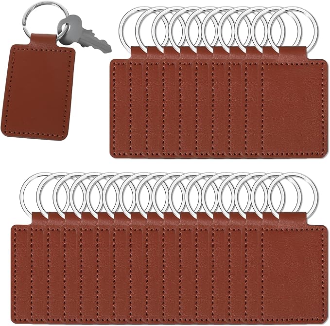 Qianyu Leather Key Fob Kit PU Blanks with Rivets Key Ring Rectangular Leather Car Keychain Laser Engraving Keychain