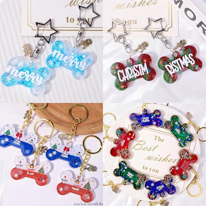 LET'S RESIN Pet Tag Resin Molds Silicone, Cat Dog Tag Molds for Epoxy Resin & UV Resina 2'' & 1.7'', Bone Shape Resina Keychain Molds with 10Pcs Key Ring & 10pcs Jump Ring, DIY Keychain Pendant Crafts