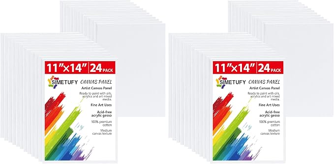 Simetufy 24 Pcs 11x14Inch Flat Canvas Boards for Painting, Art Panels (Pack of 2)