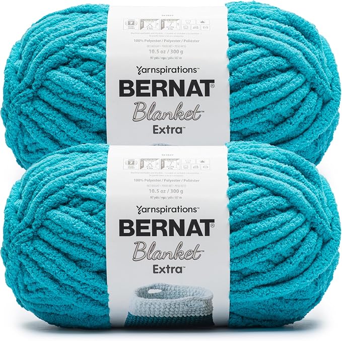 Bernat Blanket Extra, Chunky Yarn for Crocheting, Bright Blue, 2-Pack | #7 Jumbo Yarn, 100% Polyester, Chunky Yarn for Crochet, Hand Knitting, Crafts & Amigurumi, 97yds, 300g/10.5oz per skein