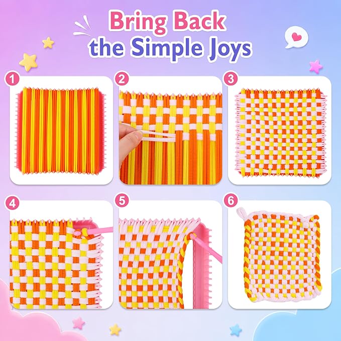 Weaving Loom Kit for Kids - DIY Potholder Craft Loops Set Girls Age 6-12