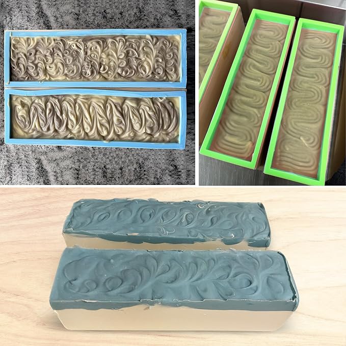 Geytetqi 6 Packs 42oz Soap Loaf Wood Box for Soap Making, Premium Silicone Loaf Soap Mollds with Wooden Box and Lid, Ideal for Large Size Homemade Soaps, Flexible and Heat Resistant(Green &Blue)