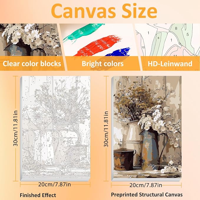 Mandun Farmhouse Paint by Numbers Kit for Adults,3 Pack, 7.8x11.8 inch | DIY Painting Kits Crafts for Adults, Relieve Stress, Frame Canvas, Wooden Easel, Gift Box, Home Wall Decor