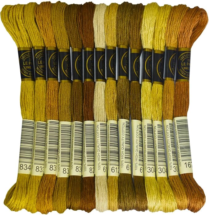 Premium Rainbow Color Embroidery Floss - Cross Stitch Threads - Friendship Bracelets Floss - Crafts Floss - 14 Skeins Per Pack Embroidery Floss, Gold Gradient