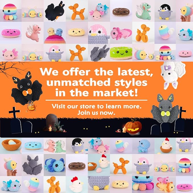 Crochet Kit for Beginners, Beginner Crochet Kit for Adults with Step-by-Step Video Tutorials, Halloween Gifts DIY Crochet Animal Kits Knitting Supplies, 3 Pack Bat (40%+ Yarn)