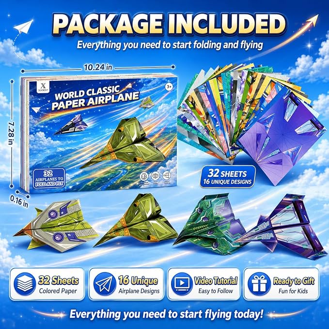 Xuoent Paper Airplane Kit, Origami Kit for Kids, World Classic Paper Planes