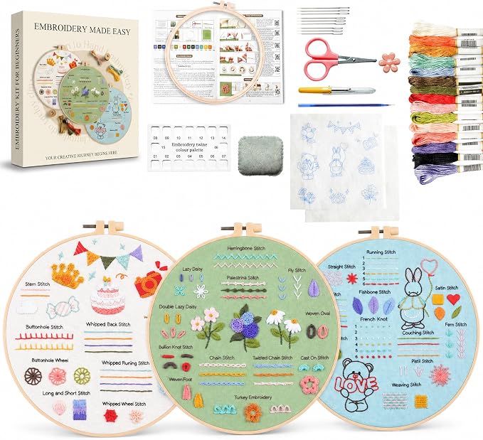 DOPLOEU 32 Essential Stitches Embroidery Kit for Beginners Adults