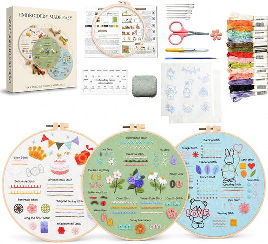DOPLOEU 32 Essential Stitches Embroidery Kit for Beginners Adults