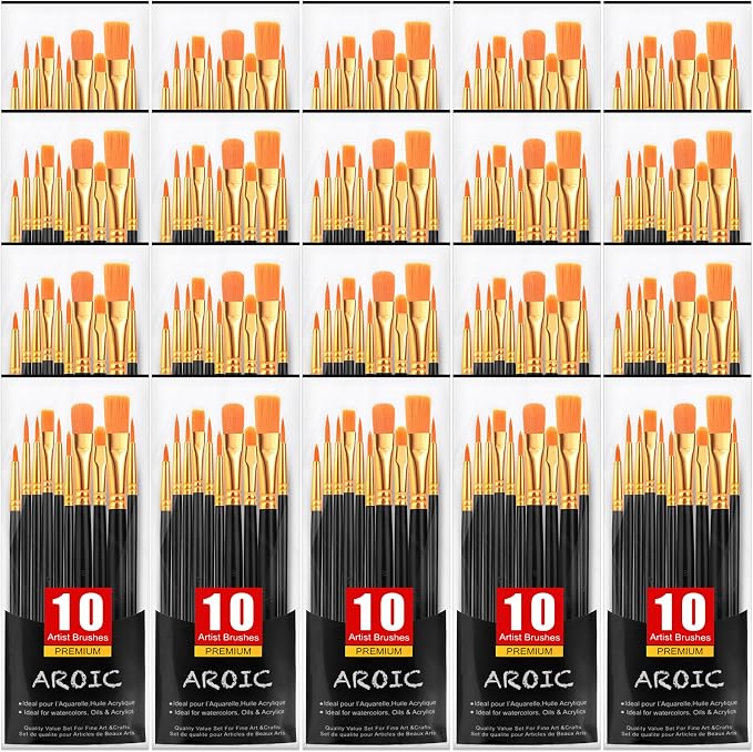 Acrylic Paint Brush Set, 20 Packs/200 pcs Nylon Hair Brushes | Oil and Watercolor, Perfect Suit of Art Painting, Best Present for Painting, Black