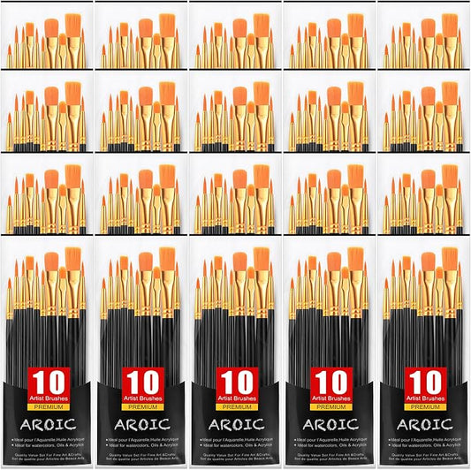Acrylic Paint Brush Set, 20 Packs/200 pcs Nylon Hair Brushes | Oil and Watercolor, Perfect Suit of Art Painting, Best Present for Painting, Black