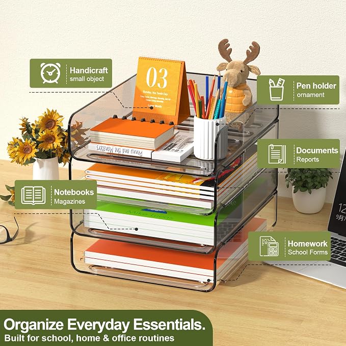 FANXIYQ 4-Tier Acrylic Paper Tray Organizer, 2-Tone Office Paper Organizer