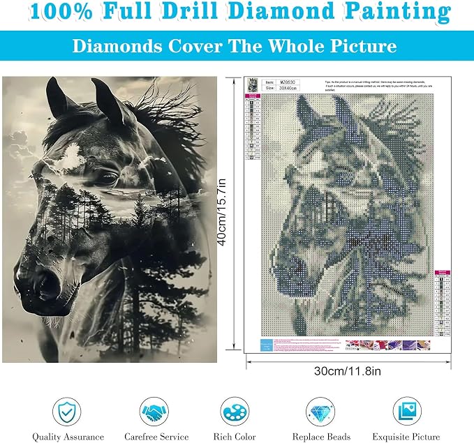 Meothan Diamond Art Kits for Adults Horse Diamond Painting Kit 12x16in