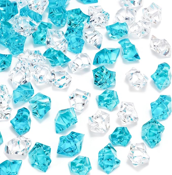 DOMESTAR Mixed Blue and Clear Fake Ice, 150 PCS Acrylic Crystal Vase Filler