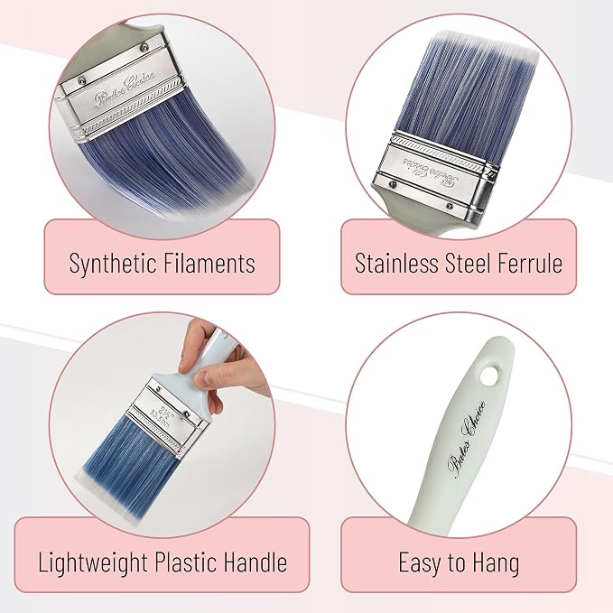 Bates 4Pack Plastic Handle Paint Brushes - Pastel Colors, Stain, Furniture & Wall Painting