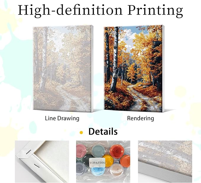 YOYA Framed Paint by Numbers Kit for Adults, Fall Forest, 8x12 Inch