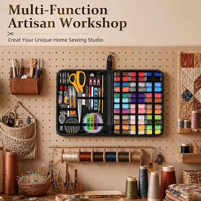 JJRING 205 PCS Sewing Kit for Adults with Portable Handbag, Black | Premium Needle And Thread Kit With Beautiful Gift Box For Beginners, Home, Travel, DIY And Repair