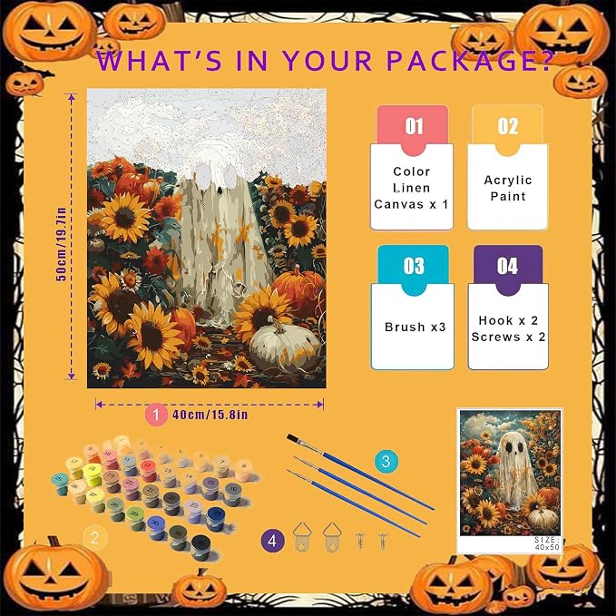 Paint by Numbers for Adults Ghosts, Halloween Paint by Number on Canvas