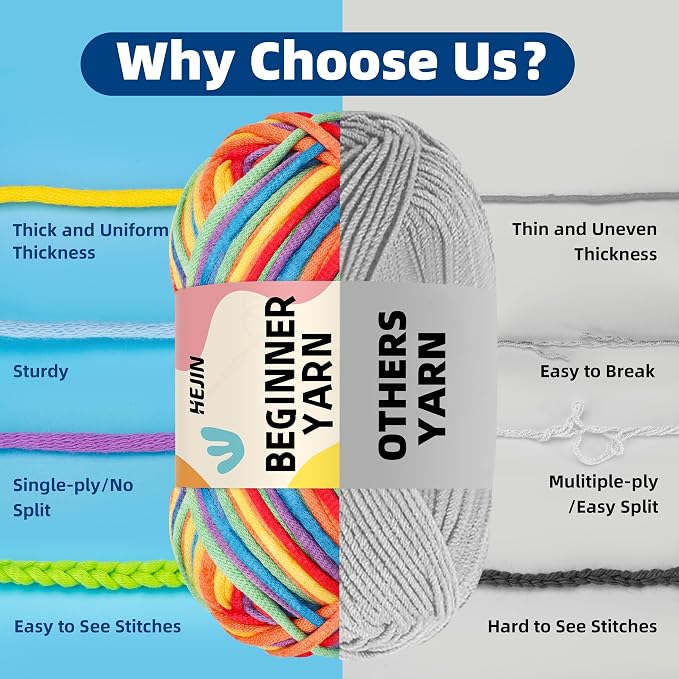 120g Rainbow Color Yarn for Crocheting and Knitting; Rainbow Yarn for Beginners with Easy-to-See Stitches;Worsted-Weight Medium #4;Yarn for Beginners Crochet Kit Making