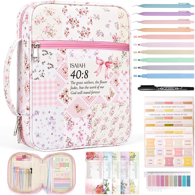 XKDOUS Bible Cover Case for Women Bible Bag Journaling Kit w/Study Supplies