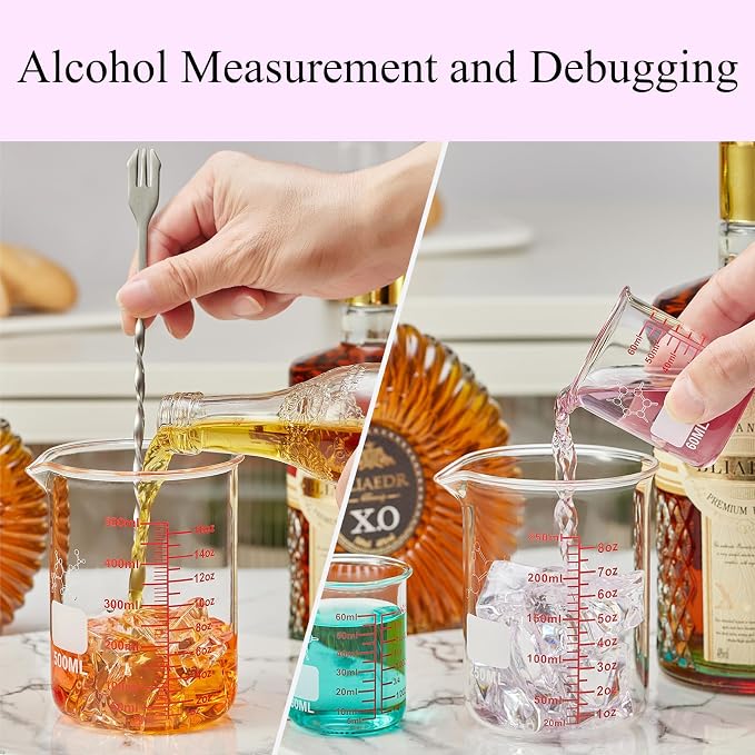 High Borosilicate Glass Measuring Cup Set-V-Shaped Spout,Includes 60ml(2OZ), 120ml(4OZ), 250ml(8OZ), 500ml(16OZ), and 1000ml (32OZ) for Kitchen or Restaurant, Easy to Read