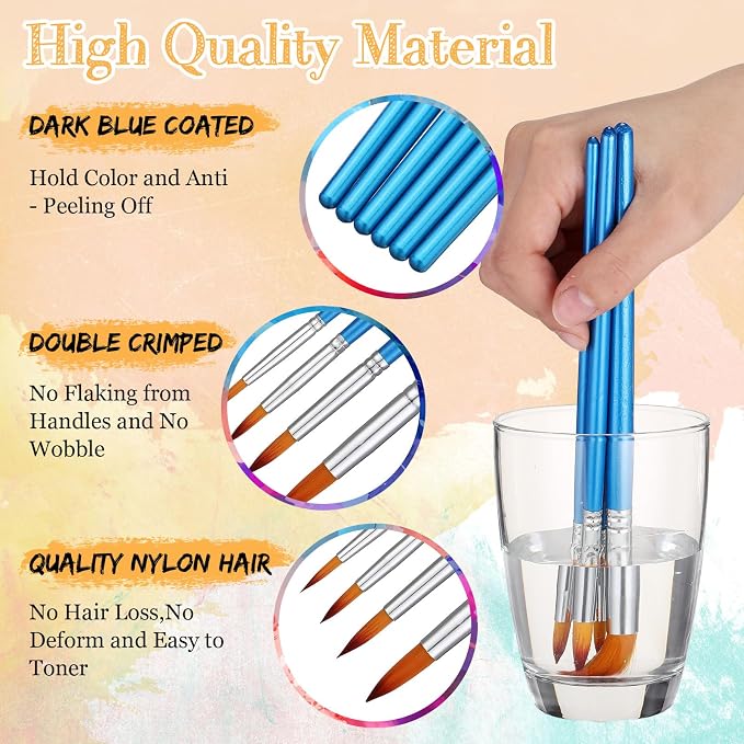 Sherr 48 Pcs Paint Brush Set Bulk Acrylic Brush Wood Paint for Detail Art Crafts Kids Artist Adult Watercolor Oil Face Body(0.35, 0.28, 0.2, 0.16 Inch,Round Style)