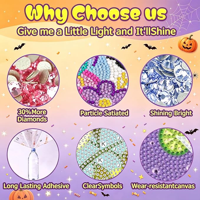 4 Pack Halloween Diamond Art Kits for Kids Ages 4-8-10-12 Gem Art for Kids | Halloween Diamond Painting Kits for Kids, Kids Diamond Art Small, Gem Painting Kit for Boys Girls,for Gift and Decor 6x6 Inch