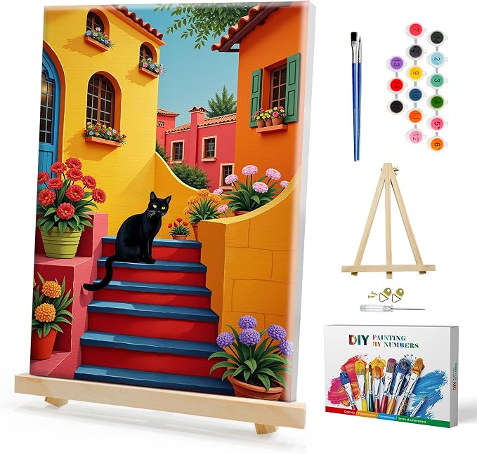SmartEZ Framed Paint by Numbers Kit for Adults, Black Cat Paint by Numbers | Adult Paint by Number Kits with Frame for Gift, Home Wall Decor, 7.87x11.81 Inch