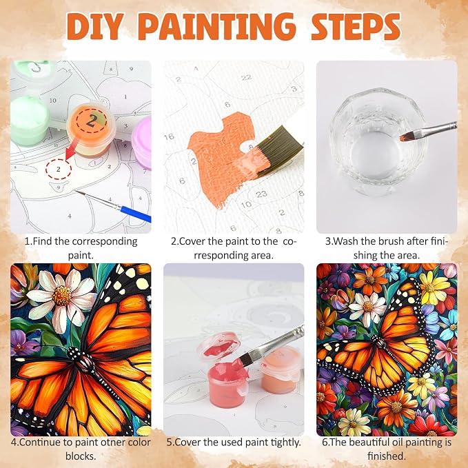 DOMROM Framed Paint by Numbers Kit for Adults Beginners, DIY Butterfly Paint by Number Kit on Canvas, DIY Oil Painting Kits for Home Wall Decor Gift 12x16inch