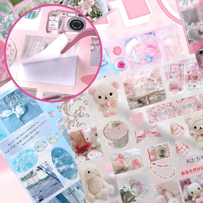 Tmtains 30 Sheets Japanese Sticker Book for Scrapbook 700+Pcs Heisei Retro Korean Sticker for Journaling Pink Aesthetic Stickers Book for Adults DIY Craft Scrapbooking Junk Supplies (Dive into Dreams)