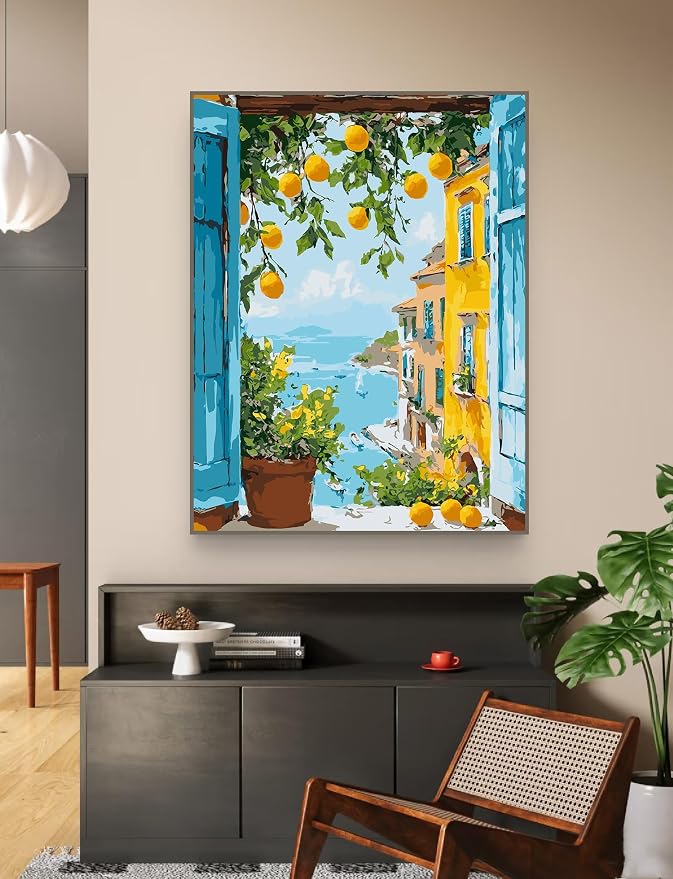 ZRIZQ Paint by Numbers Kit for Adults Beginner Landscape,Lemon Tree,16x20 | Full set with wooden brushes,rolled canvas,rich paints.Calming activity.Beginner friendly.Just open and paint.