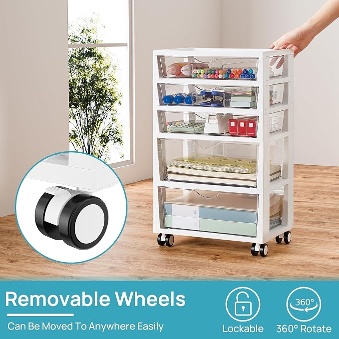 Vtopmart 5-Tier Plastic Drawer Storage Rolling Cart with Wheels