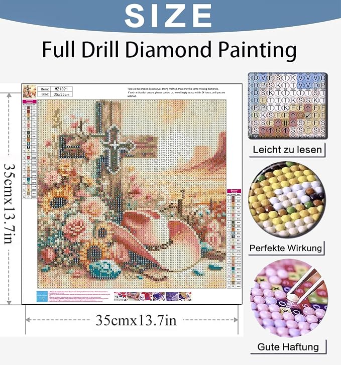 Benjenes Cross Diamond Art Kits for Adults, Western Diamond Painting Kits