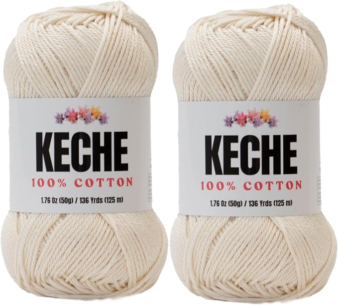Cotton Yarn - 100% Cotton Yarn for Crocheting and Knitting, Mercerized Cotton Amigurumi Yarn Fine-Sport 2 1.76 oz (50g) / 136 Yrds (125 m) 2 Skeins - Cream