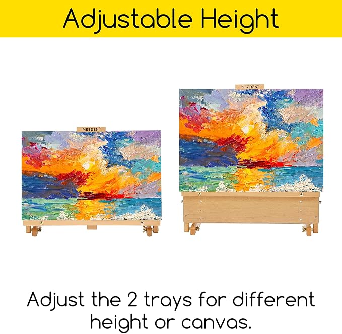 MEEDEN Large H-Frame Drawing Board Easel: Beech Wooden Tabletop Easel | Adjustable Artist Drawing & Sketching Board for Artists, Teens, Painters Holds Canvas up to 23" high
