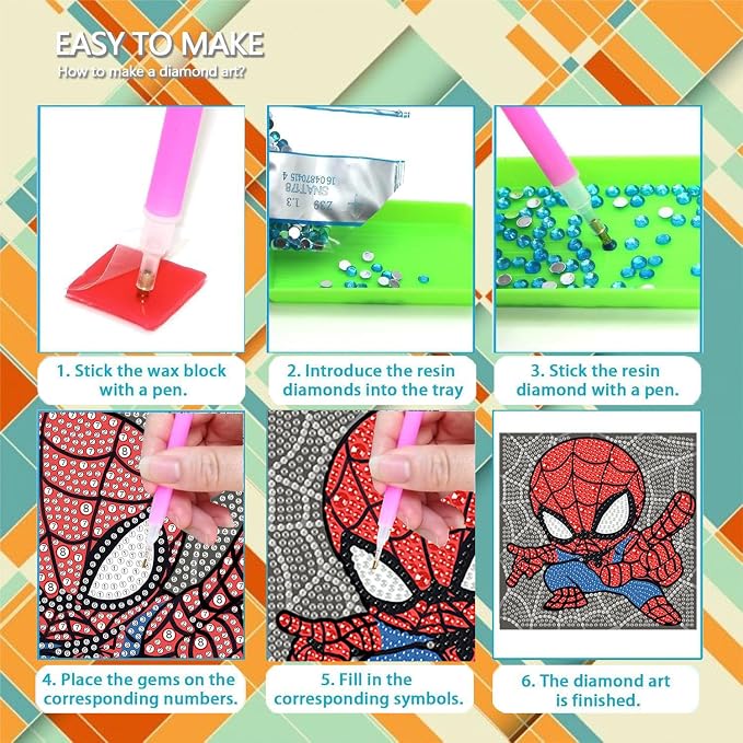 Sretoul 4 Pack Cartoon Diamond Art Kits for Kids 6X6 inch Without Frame | Cartoon Diamond Art Painting Kits for Girls, Crafts for Kids Ages 4-8 Cute Gem Arts for Kids Ages 4 8 12 for Home Wall Decor