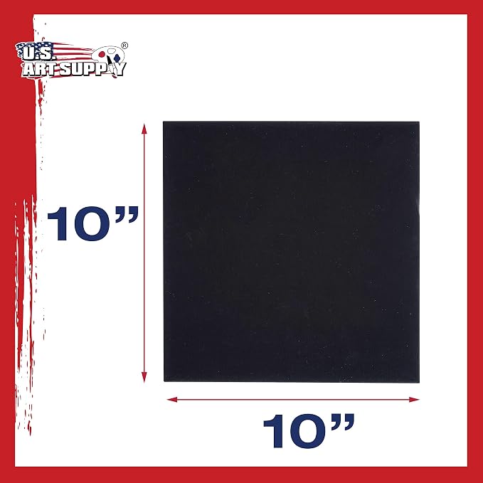 U.S. Art Supply 10 X 10 Inch Black Art Canvas Board Panels 6 Pack - 8 Ounce