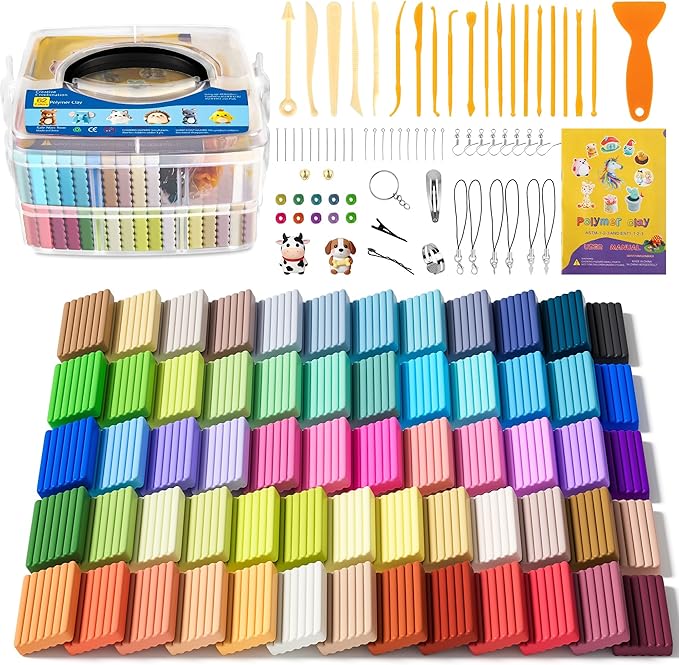 Aestd-ST Polymer Clay 62 Colors, Oven Bake Modeling Clay for Kids & Artists | Easy to Shape, Non-Sticky, Colorful, Portable Storage Box, 20 Sculpting Tools, Accessories, DIY Starter Kit for Kids & Adults