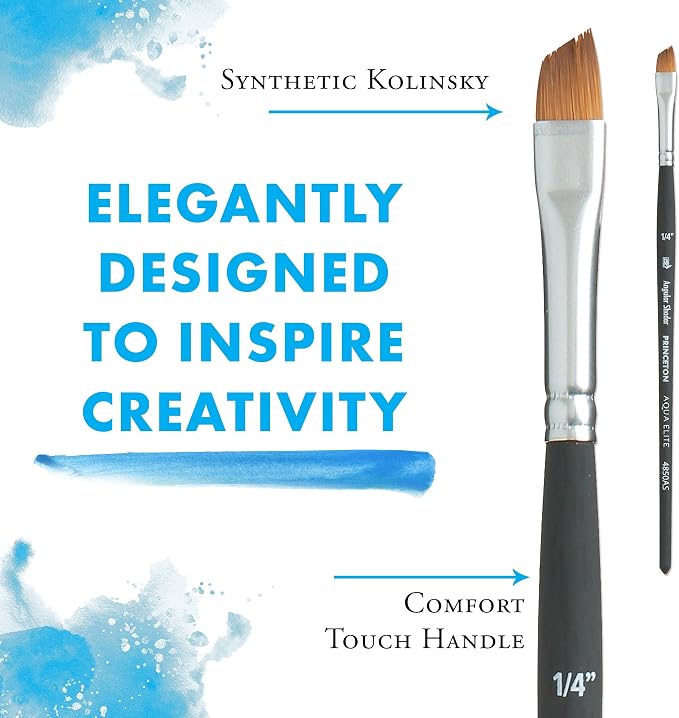 Princeton Aqua Elite, Series 4850, Synthetic Kolinsky Watercolor Paint Brush,Angle Shader, 1/4 Inch