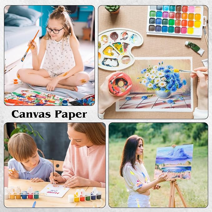 12 Sheets Canvas Paper Pad 8 x 10 in, 350 GSM, Glue Bound | Canvas Texture, Single-Sided Glue Binding, for Acrylic, Oil, Gouache and Marker, Portable for Travel Or Outdoor Sketching
