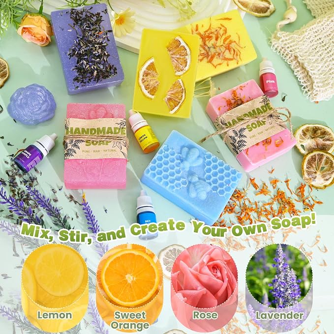 Soap Making Kit- Soap Making Kit for Adults, DIY Soap Making Supplies with Shea Butter Glycerin Melt and Pour Base, Silicone Molds, Dried Flowers, DIY Craft for Beginners Gift for Women