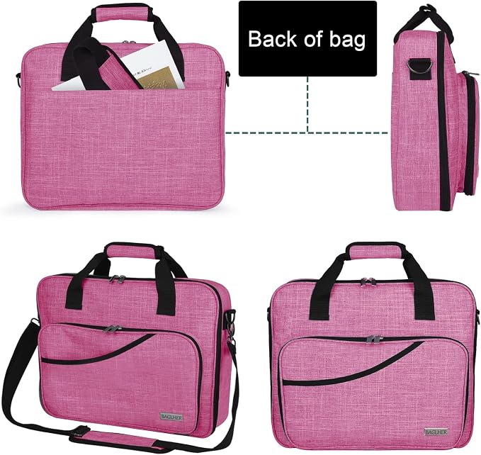 BAGLHER Cross Stitch & Embroidery Organizer Bag - Large Portable Project Storage with 3 Compartments, Travel Friendly Carrying Case for 11.2" Hoops, Threads, Supplies (Pink)