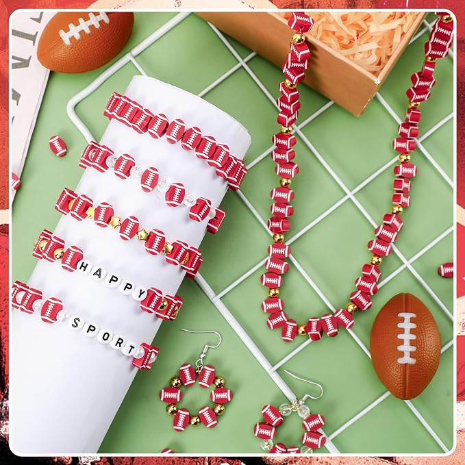 Augshy 300Pcs Football Color Oval Loose Beads for Jewelry Making, DIY Crafts and Handicrafts