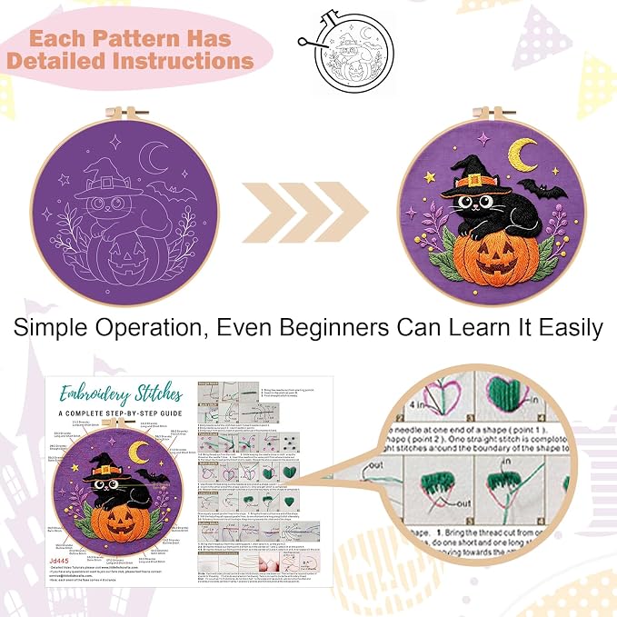 Nuberlic 3 Pack Halloween Embroidery Kit for Beginners