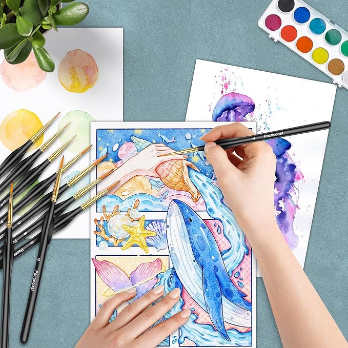 12Pcs Detail Paint Brushes Set for Miniature Fine Art Painting | Triangular handles for acrylic, oil & watercolor. Ideal for crafts, models, figurines, face paint & paint-by-number, Black