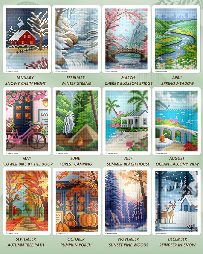 ForeverYoung Minigem Twelve Months Diamond Art Kits, 5x7Inch Postcard-Style