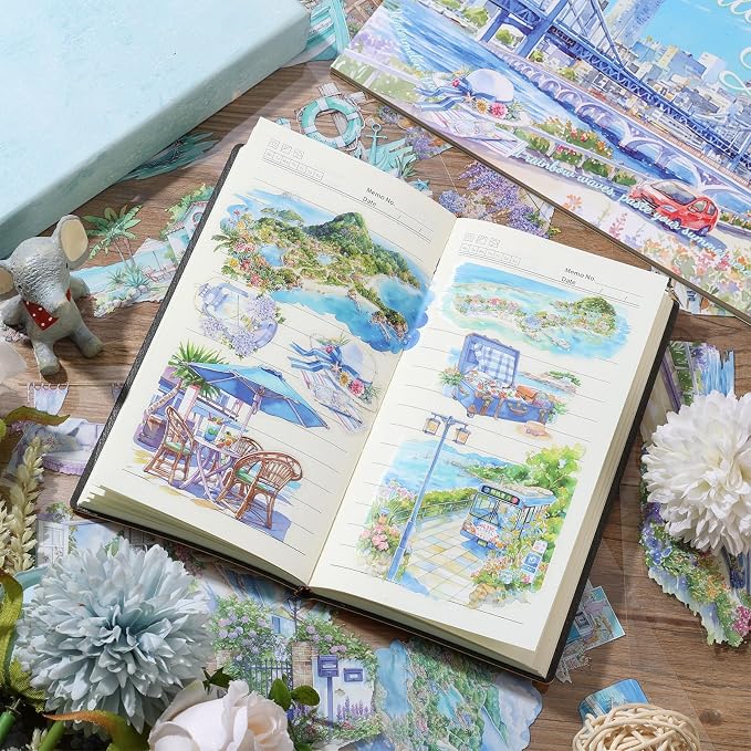 20 Sheets PET Beach Scrapbook Stickers 150 Pre-Cut Summer Stickers for Scrapbooking Transparent Sticker for journaling Junk journaling Supplies